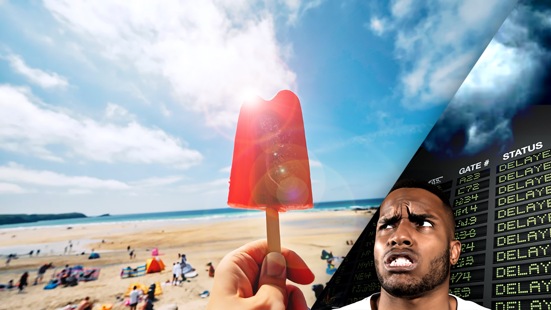 beach, ice lolly and travel delays too show August summer holidays