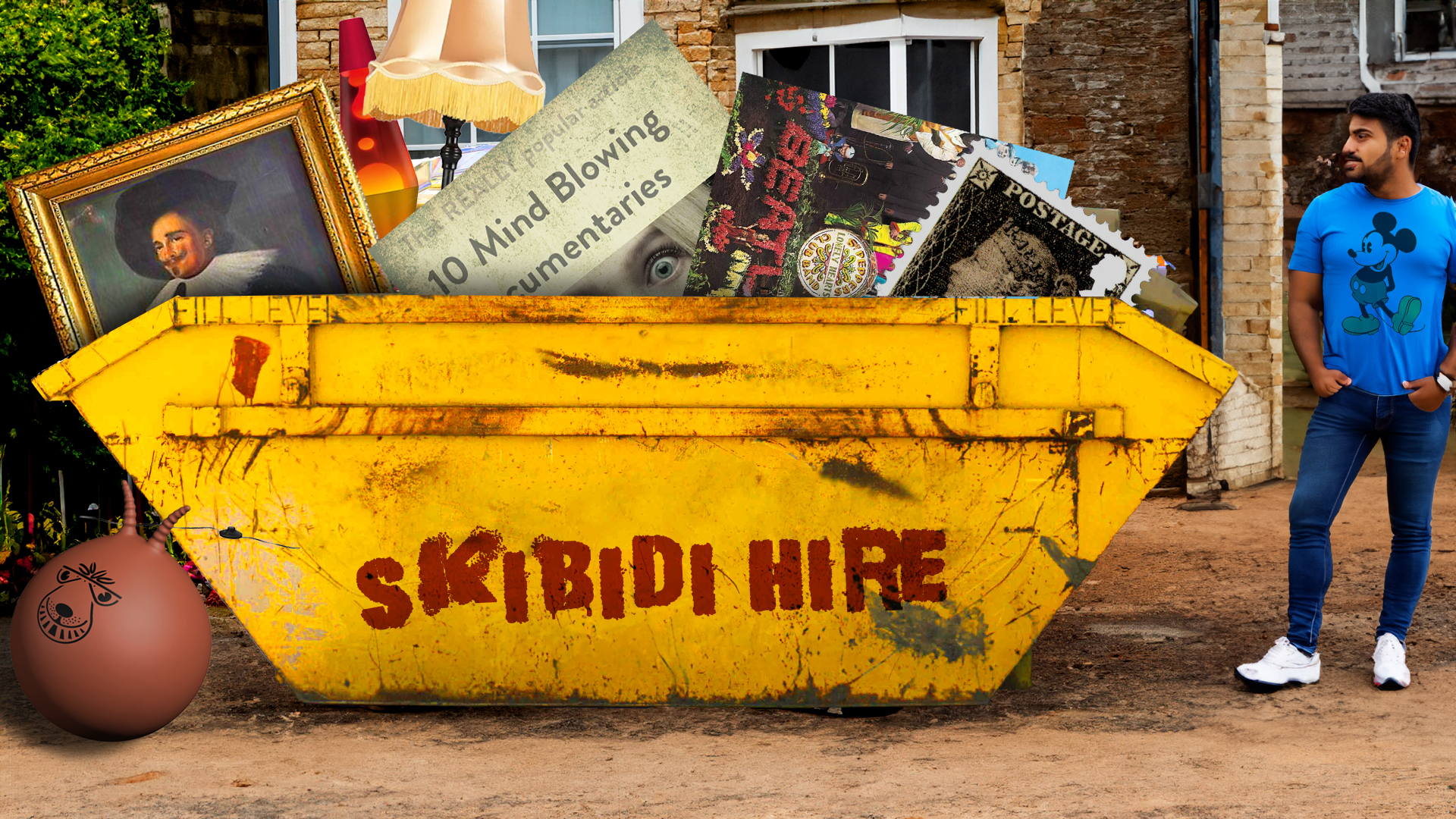 A yellow skip is now home to some big bits of kinda naff content